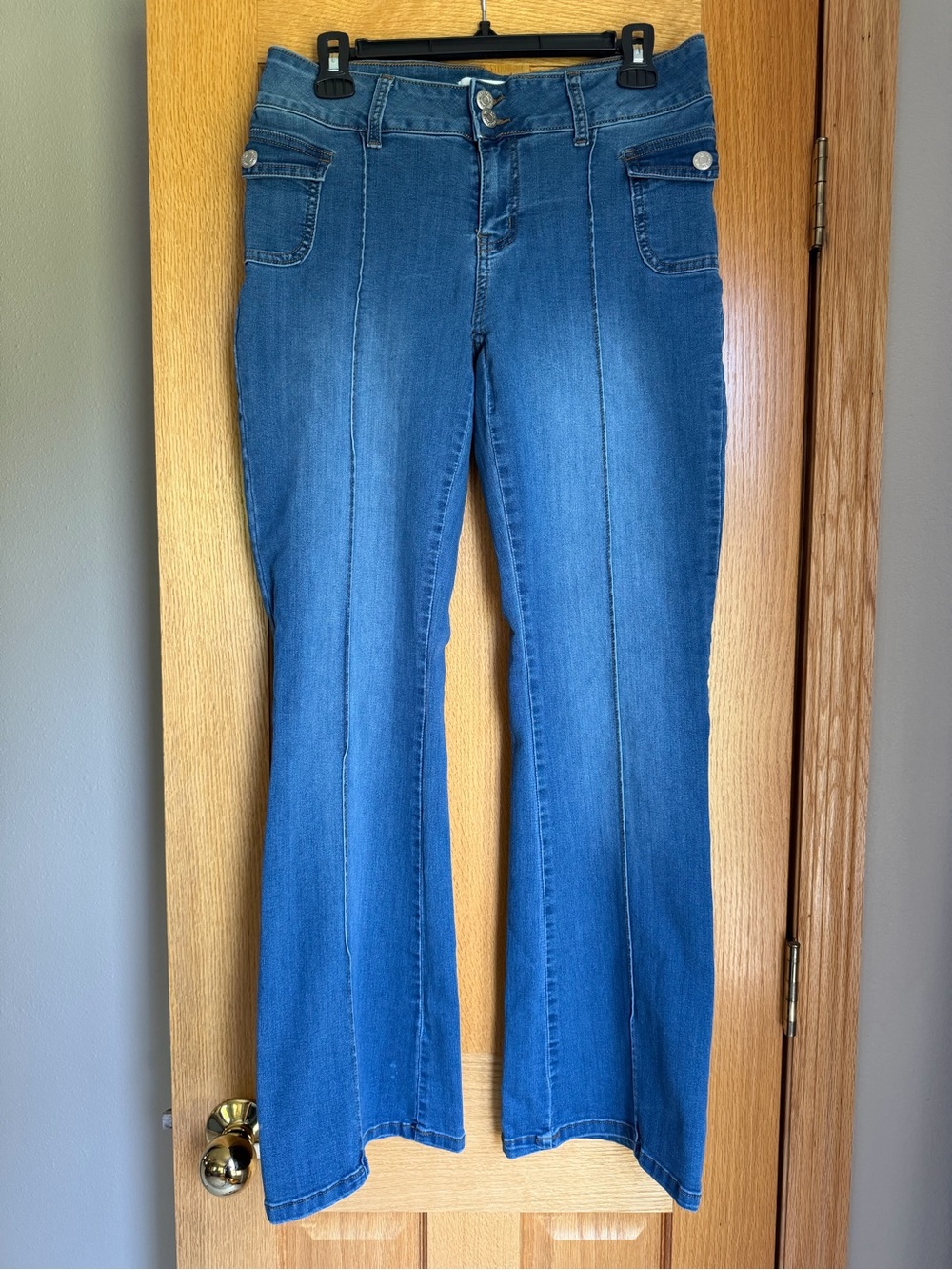 Telepatia Front Seam Flare Bootcut Jeans Blue Denim Stretch Women's Size 11/30